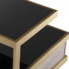 Casa Padrino Luxus Beistelltisch Messing / Grau / Schwarz 70 x 75 x H. 58 cm - Wohnzimmer Beistelltisch mit 2 Schubladen und 2 Glasplatten - Wohnzimmer Möbel - Luxus Möbel - Luxus Einrichtung