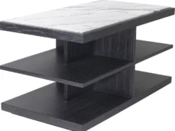 Casa Padrino Luxus Beistelltisch Weiß / Lila / Anthrazitgrau 92 x 50 x H. 48 cm - Massivholz Tisch mit Marmorplatte - Wohnzimmer Möbel - Luxus Möbel