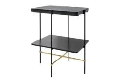 Casa Padrino Luxus Beistelltisch Gold / Schwarz 60 x 50 x H. 80 cm - Hoher rechteckiger Beistelltisch mit gebürstetem Edelstahlgestell und schwarzen Eichenfurnier Flächen - Luxus Möbel