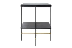 Casa Padrino Luxus Beistelltisch Gold / Schwarz 60 x 50 x H. 80 cm - Hoher rechteckiger Beistelltisch mit gebürstetem Edelstahlgestell und schwarzen Eichenfurnier Flächen - Luxus Möbel