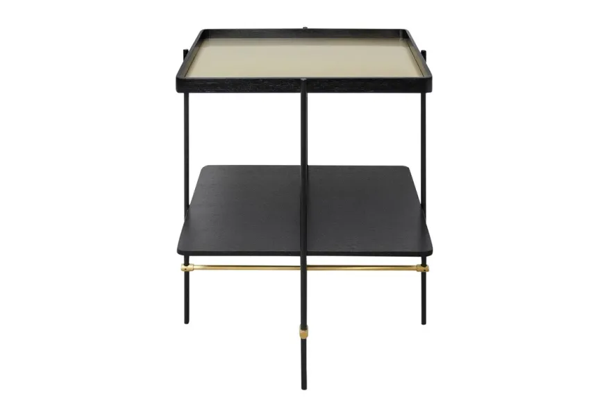 Casa Padrino Luxus Beistelltisch Gold / Schwarz 60 x 50 x H. 80 cm - Hoher rechteckiger Beistelltisch mit gebürstetem Edelstahlgestell und schwarzen Eichenfurnier Flächen - Luxus Möbel