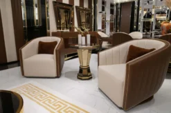 Casa Padrino Luxus Beistelltisch Braun / Grau / Gold - Verspiegelter 8 eckiger Massivholz Tisch - Wohnzimmer Möbel - Wohnzimmer Einrichtung - Luxus Möbel - Luxus Einrichtung - Luxus Qualität