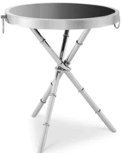 Casa Padrino Luxus Beistelltisch Silber / Schwarz Ø 55 x H. 44 cm - Runder Metall Tisch mit Glasplatte - Wohnzimmermöbel