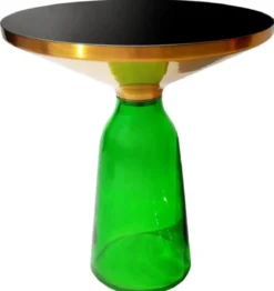 Casa Padrino Luxus Beistelltisch Schwarz / Gold / Grün Ø 50 x H. 53 cm - Runder Glas Tisch - Wohnzimmer Möbel - Luxus Möbel