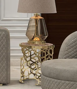 Casa Padrino Luxus Beistelltisch mit Kunstmarmor Tischplatte Grau-Schwarz / Gold H. 55 cm