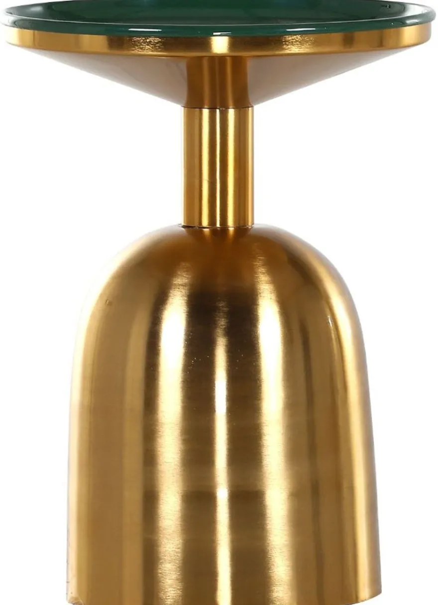 Casa Padrino Luxus Beistelltisch Grün / Gold Ø 38 x H. 52 cm - Runder emaillierter und galvanisierter Metall Tisch - Wohnzimmer Möbel