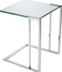Casa Padrino Luxus Beistelltisch Silber 45 x 45,5 x H. 56,5 cm - Edelstahl Tisch mit Glasplatte - Luxus Wohnzimmer Möbel