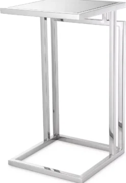 Casa Padrino Luxus Beistelltisch Silber / Grau 33 x 33 x H. 60 cm - Edelstahl Tisch mit Glasplatte - Wohnzimmer Möbel - Luxus Möbel - Luxus Einrichtung - Luxus Interior