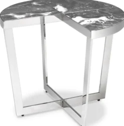 Casa Padrino Luxus Beistelltisch Silber / Grau Ø 60 x H. 50,5 cm - Edelstahl Tisch mit Marmorplatten - Luxus Wohnzimmer Möbel