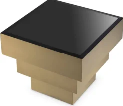 Casa Padrino Luxus Beistelltisch Messingfarben / Schwarz 55 x 55 x H. 45 cm - Quadratischer Edelstahl Tisch mit Glasplatte - Wohnzimmer Möbel - Luxus Möbel