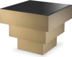 Casa Padrino Luxus Beistelltisch Messingfarben / Schwarz 55 x 55 x H. 45 cm - Quadratischer Edelstahl Tisch mit Glasplatte - Wohnzimmer Möbel - Luxus Möbel