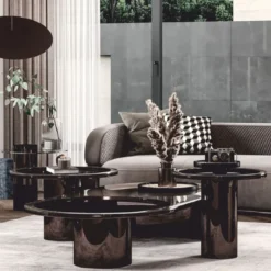 Casa Padrino Luxus Beistelltisch mit Glasplatte Bronze / Grau H. 50 cm - Luxus Möbel