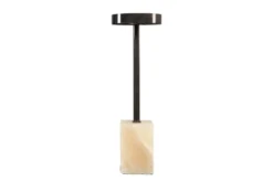 Casa Padrino Luxus Beistelltisch Ø 21 x H. 64 cm - Runder Onyx Tisch mit Edelstahl Fuß - Luxus Möbel