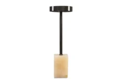 Casa Padrino Luxus Beistelltisch Ø 21 x H. 64 cm - Runder Onyx Tisch mit Edelstahl Fuß - Luxus Möbel
