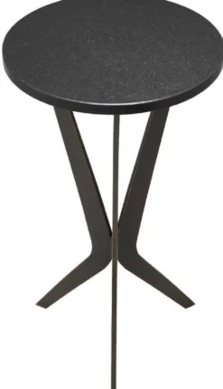 Casa Padrino Luxus Beistelltisch Schwarz / Bronzefarben Ø 30,5 x H. 52 cm - Runder Tisch mit Granitplatte und Metall Beinen - Wohnzimmer Möbel - Luxus Möbel