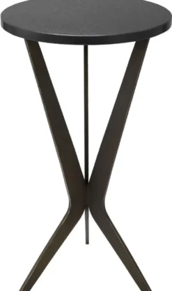 Casa Padrino Luxus Beistelltisch Schwarz / Bronzefarben Ø 30,5 x H. 52 cm - Runder Tisch mit Granitplatte und Metall Beinen - Wohnzimmer Möbel - Luxus Möbel