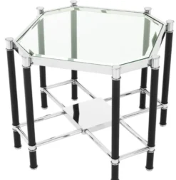 Casa Padrino Luxus Beistelltisch mit Glasplatte Silber / Schwarz 72,5 x 72,5 x H. 55,5 cm - Wohnzimmermöbel