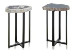 Casa Padrino Luxus Beistelltisch Braun 56 x 43 x H. 60 cm - Beistelltisch mit Tischplatte aus versteinertem Holz und schwarzem Eisenfuß - Luxus Möbel