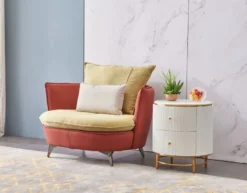 Casa Padrino Luxus Beistelltisch Weiß / Messingfarben / Gold Ø 50 x H. 58 cm - Runder Nachttisch mit 2 Schubladen - Moderne Möbel