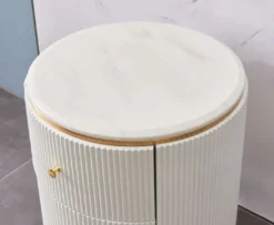 Casa Padrino Luxus Beistelltisch Weiß / Messingfarben / Gold Ø 50 x H. 58 cm - Runder Nachttisch mit 2 Schubladen - Moderne Möbel