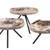 Casa Padrino Luxus Beistelltisch 3er Set Braun - Tische aus versteinertem Holz H. 25 / 33 / 40 cm - Luxus Möbel