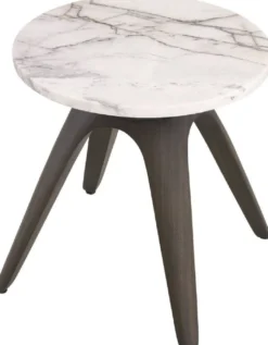 Casa Padrino Luxus Beistelltisch Mokka / Weiß-Flieder Ø 40 x H. 41 cm - Runder Mahagoni Tisch mit Marmorplatte - Wohnzimmer Möbel - Luxus Möbel