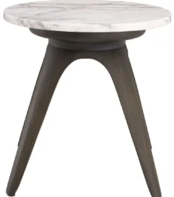 Casa Padrino Luxus Beistelltisch Mokka / Weiß-Flieder Ø 40 x H. 41 cm - Runder Mahagoni Tisch mit Marmorplatte - Wohnzimmer Möbel - Luxus Möbel