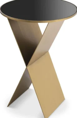 Casa Padrino Luxus Beistelltisch Messingfarben / Schwarz Ø 50 x H. 70 cm - Runder Edelstahl Tisch mit Glasplatte - Wohnzimmer Möbel - Luxus Kollektion