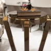Casa Padrino Luxus Beistelltisch Braun / Gold - Runder Massivholz Beistelltisch - Wohnzimmer Möbel - Hotel Möbel - Luxus Möbel