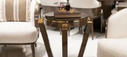 Casa Padrino Luxus Beistelltisch Braun / Gold - Runder Massivholz Beistelltisch - Wohnzimmer Möbel - Hotel Möbel - Luxus Möbel