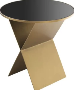 Casa Padrino Luxus Beistelltisch Messingfarben / Schwarz Ø 50 x H. 50 cm - Runder Edelstahl Tisch mit Glasplatte - Wohnzimmer Möbel - Luxus Kollektion