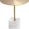 Casa Padrino Luxus Beistelltisch Messingfarben / Weiß-Grau Ø 45 x H. 62 cm - Runder Edelstahl Tisch mit Marmorsockel - Wohnzimmer Möbel - Hotel Möbel - Luxus Möbel