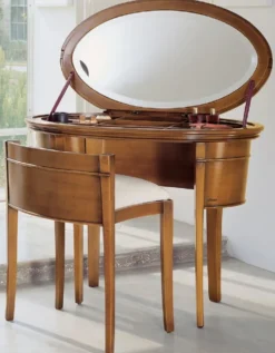 Casa Padrino Luxus Biedermeier Schminkkonsole mit Stuhl Braun / Weiß - Schlafzimmer Möbel - Hotel Möbel - Luxus Qualität - Made in Italy