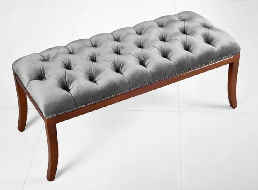 Casa Padrino Luxus Biedermeier Sitzbank Grau / Braun 89 x 38 x H. 36 cm - Gepolsterte Wohnzimmer Bank - Schlafzimmer Bank - Wohnzimmer Möbel - Schlafzimmer Möbel - Biedermeier Möbel