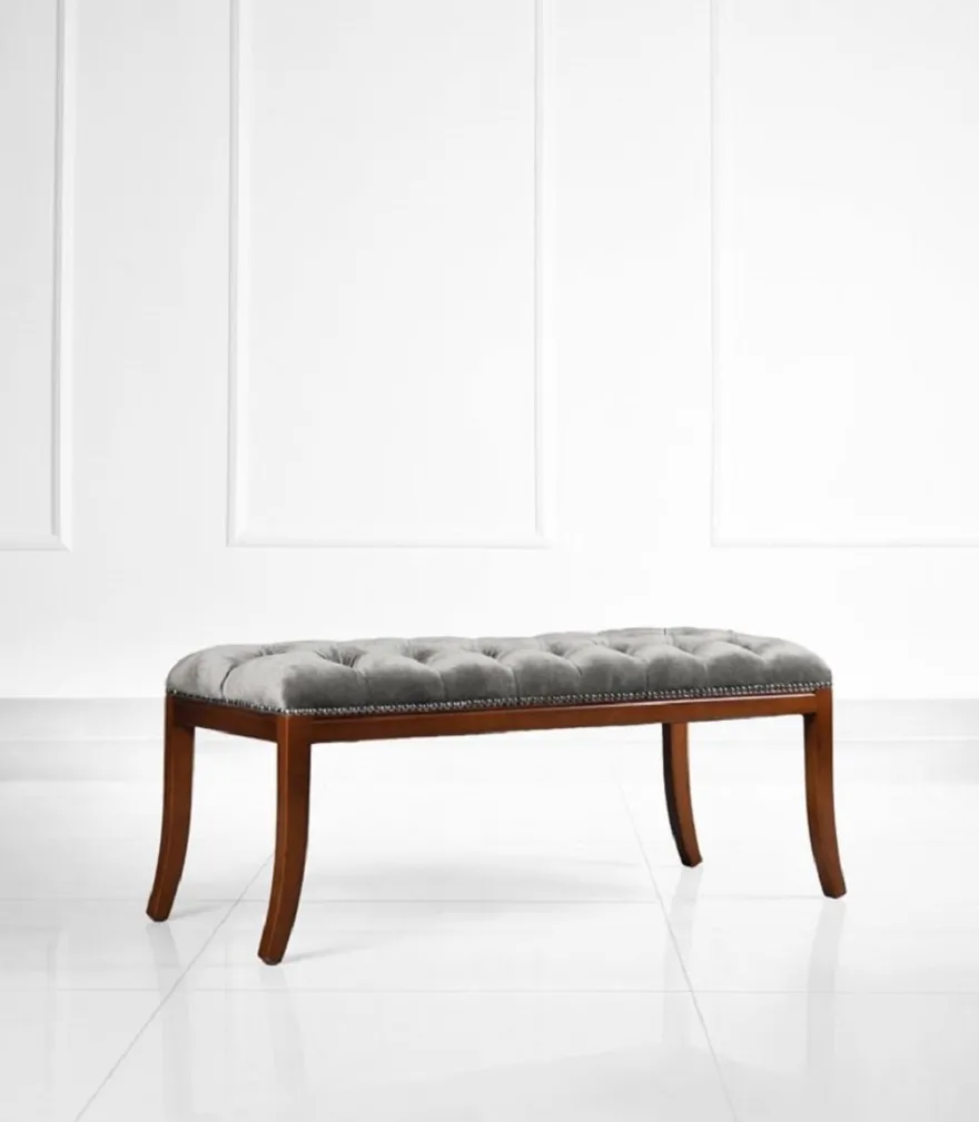 Casa Padrino Luxus Biedermeier Sitzbank Grau / Braun 89 x 38 x H. 36 cm - Gepolsterte Wohnzimmer Bank - Schlafzimmer Bank - Wohnzimmer Möbel - Schlafzimmer Möbel - Biedermeier Möbel
