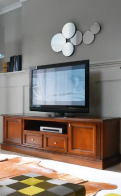 Casa Padrino Luxus Biedermeier TV Kommode 200 x 50 x H 61 cm - Sideboard Fernsehschrank Braun Holzfarben Möbel