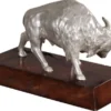 Casa Padrino Luxus Bison Bronzefigur Silber / Braun 35 x 18 x H. 20 cm - Versilberte Deko Figur mit Mahagoni Holzsockel