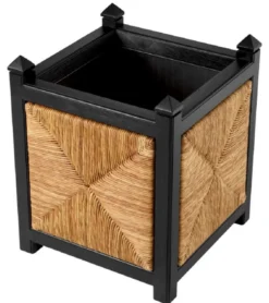 Casa Padrino Luxus Blumentopf Naturfarben / Schwarz H. 80 cm - Quadratischer Pflanzentopf