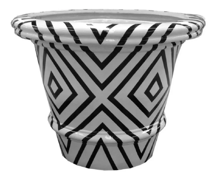 Casa Padrino Luxus Blumentopf Weiß / Schwarz Ø 54 x H. 44,5 cm - Handgefertigter & Handbemalter Keramik Pflanzentopf - Balkon Terrassen Garten Deko - Luxus Deko Accessoires