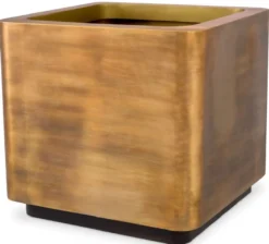 Casa Padrino Luxus Blumentopf Vintage Messing / Schwarz 75 x 75 x H. 70,5 cm - Edelstahl Pflanzentopf - Wohnzimmer Deko - Büro Deko - Deko Accessoires - Luxus Qualität