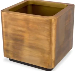 Casa Padrino Luxus Blumentopf Vintage Messing / Schwarz 75 x 75 x H. 70,5 cm - Edelstahl Pflanzentopf - Wohnzimmer Deko - Büro Deko - Deko Accessoires - Luxus Qualität