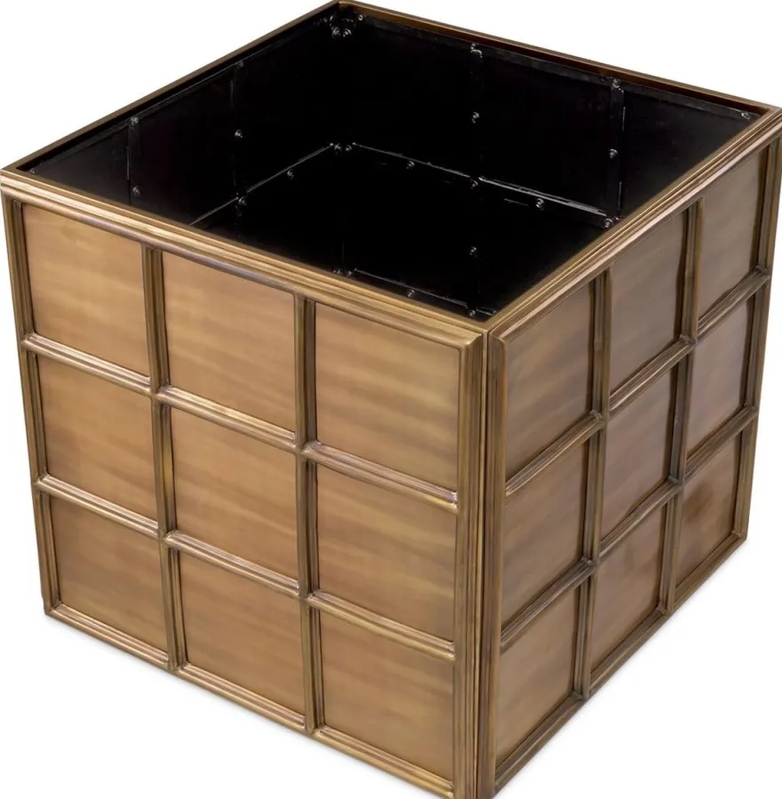 Casa Padrino Luxus Blumentopf Vintage Messing 79 x 79 x H. 71,5 cm - Quadratischer Edelstahl Pflanzentopf - Wohnzimmer Deko - Büro Deko - Deko Accessoires - Luxus Deko - Luxus Qualität