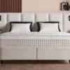 Casa Padrino Luxus Boxspringbett mit Wandkopfteil und Leseleuchten Creme 160 x 200 cm - Luxus Schlafzimmer Möbel