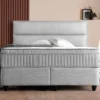 Casa Padrino Luxus Boxspringbett mit glattem Kopfteil Grau 180 x 200 cm - Luxus Schlafzimmer Möbel