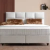 Casa Padrino Luxus Boxspringbett mit Kopfteil in Feldoptik Creme 140 x 200 cm - Luxus Schlafzimmer Möbel