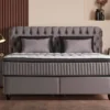 Casa Padrino Luxus Boxspringbett mit Chesterfield Kopfteil Grau 180 x 200 cm - Luxus Schlafzimmer Möbel