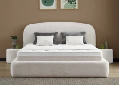 Casa Padrino Luxus Boxspringbett mit gewölbtem Kopfteil Creme 140 x 200 cm - Luxus Schlafzimmer Möbel