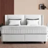 Casa Padrino Luxus Boxspringbett mit glattem Kopfteil Weiß 140 x 200 cm - Luxus Schlafzimmer Möbel