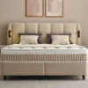 Casa Padrino Luxus Boxspringbett mit gestepptem Kopfteil und Leseleuchten Beige 160 x 200 cm - Luxus Schlafzimmer Möbel