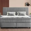 Casa Padrino Luxus Boxspringbett mit Kopfteil in Streifenoptik Grau 140 x 200 cm - Luxus Schlafzimmer Möbel